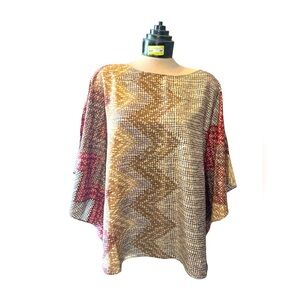 Chico’s Geometric Poncho Cape Brown Red Gold Pattern‎ Size S/M